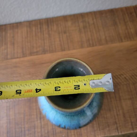 Vintage Drip Glaze Ceramic Vase in Teal and Brown with Flared Rim 8.5 Inch Tall - Picture 6 of 10